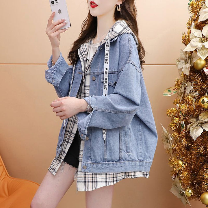 Damen Lässige und modische Jeansjacke mit Kapuze Drune