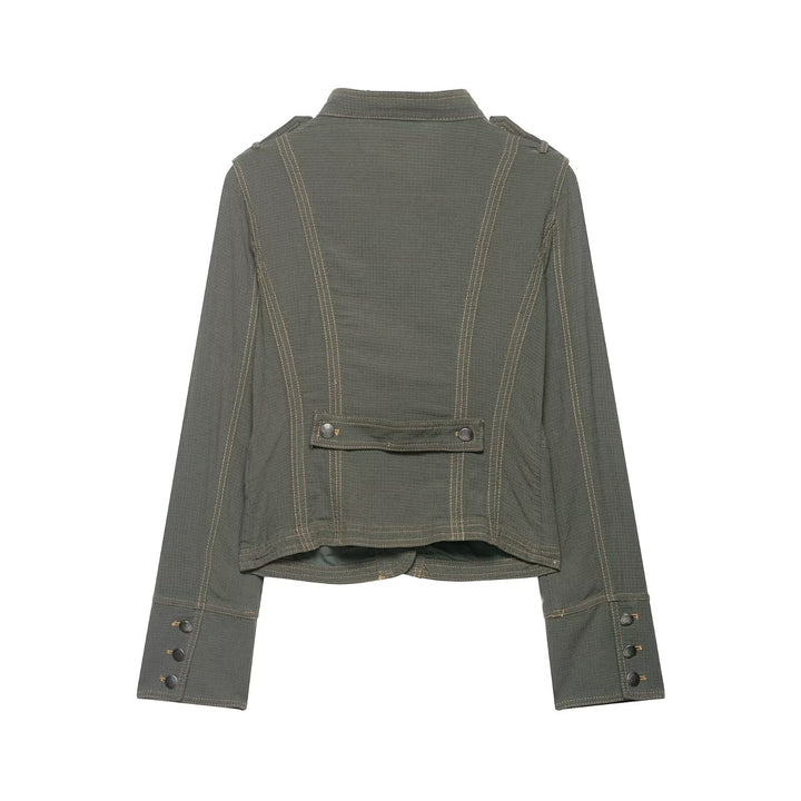 Damen Kurze Utility-Jacke mit Stehkragen, Schulterklappen und aufgesetzten Pattentaschen Drune