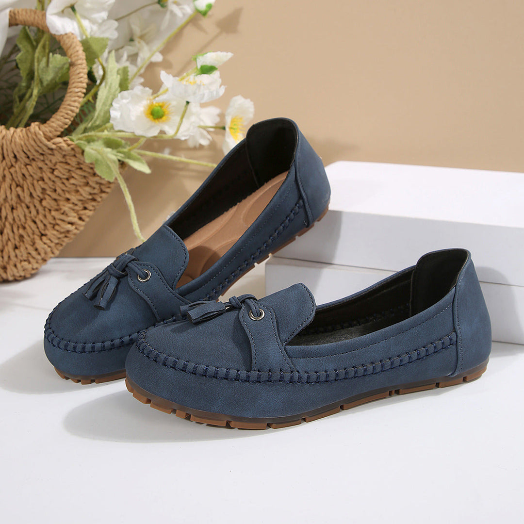 Damen bequeme Mokassins mit flexibler Sohle und eleganter Knoten-Applikation Drune