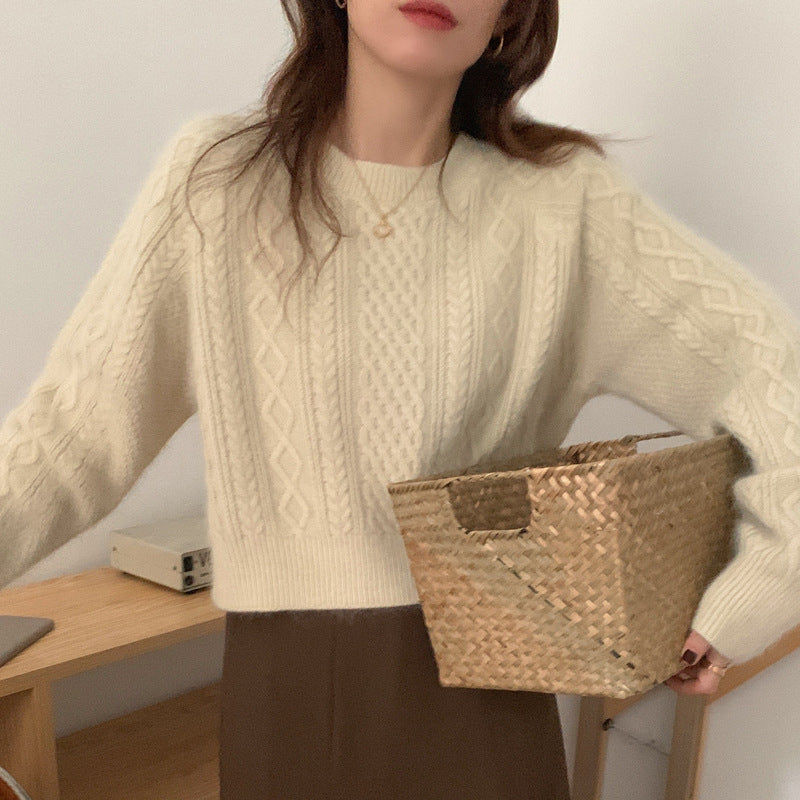 Damen Grober Strickpullover mit einzigartigem Zopfdesign und lässigem Schnitt Drune
