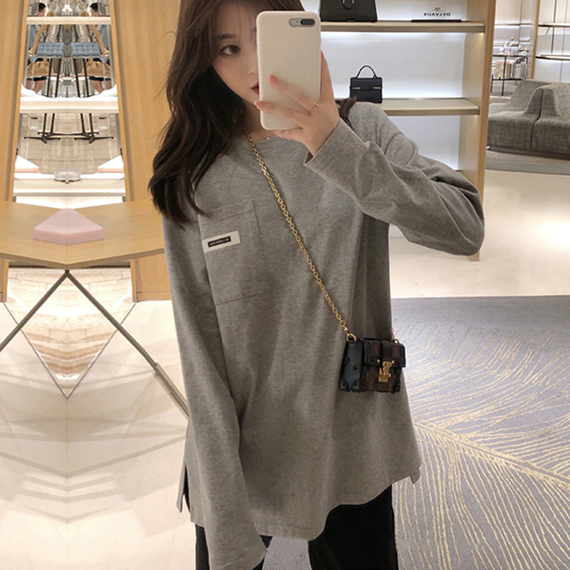 Damen lässiges Longsleeve-Shirt mit Tasche Drune