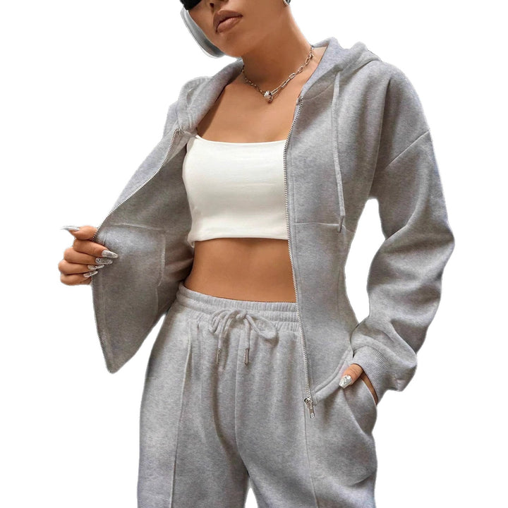 Damen Zip-Hoodie und weite Sweatpants Set mit taillierter Nahtführung Drune