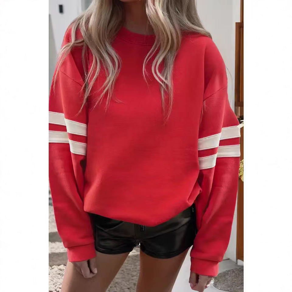 Damen lässiger Sweatshirt mit gestreiften Details und weitem Schnitt Drune