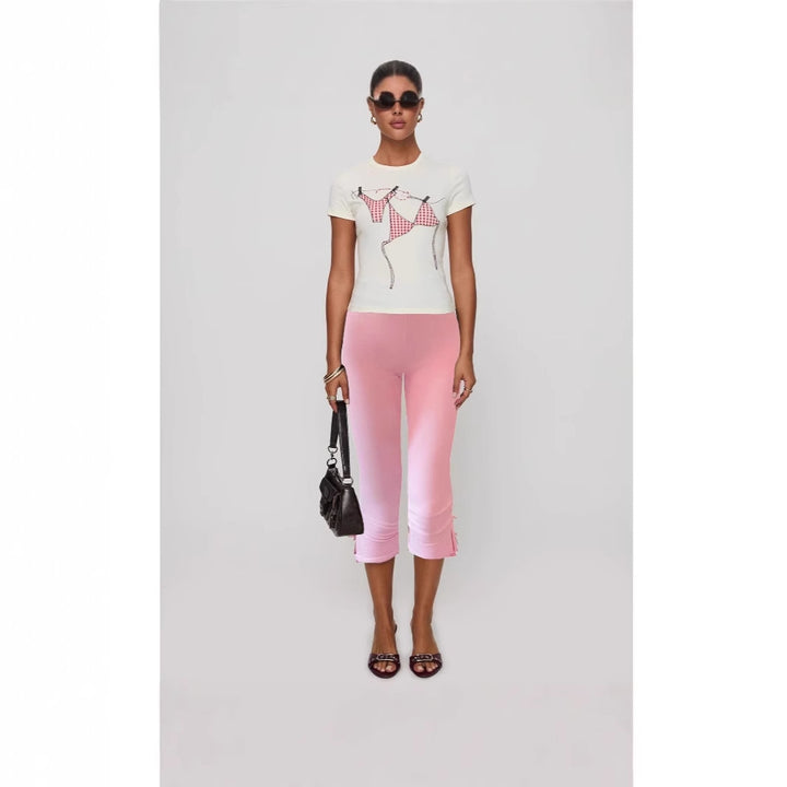 Damen T-Shirt mit kreativem Druck und figurbetontem Schnitt Drune