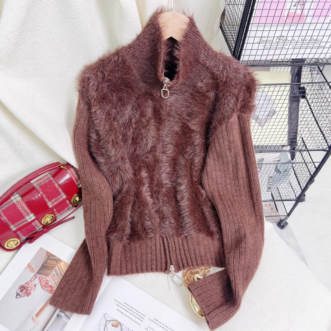 Damen Wärmeisolierende Strickpullover mit hohem Kragen und luxuriösem Fleeceeinsatz Drune