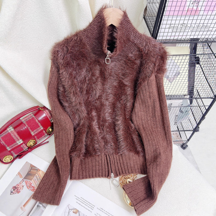 Damen Wärmeisolierende Strickpullover mit hohem Kragen und luxuriösem Fleeceeinsatz Drune