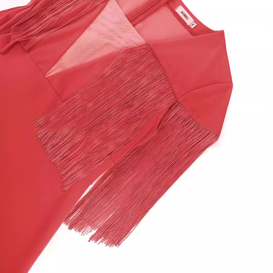 Damen Figurbetontes Kleid mit Fransen-Detail Drune