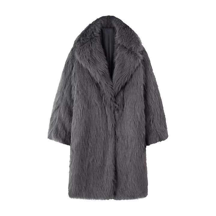 Damen nan langer kuscheliger Kunstfellmantel mit voluminösem Schalkragen und Oversize‑Silhouette Drune