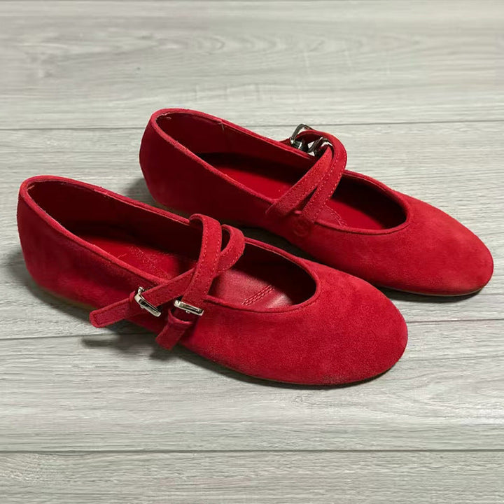 Damen Ballerinas aus hochwertigem Wildleder mit verstellbaren Riemen Drune