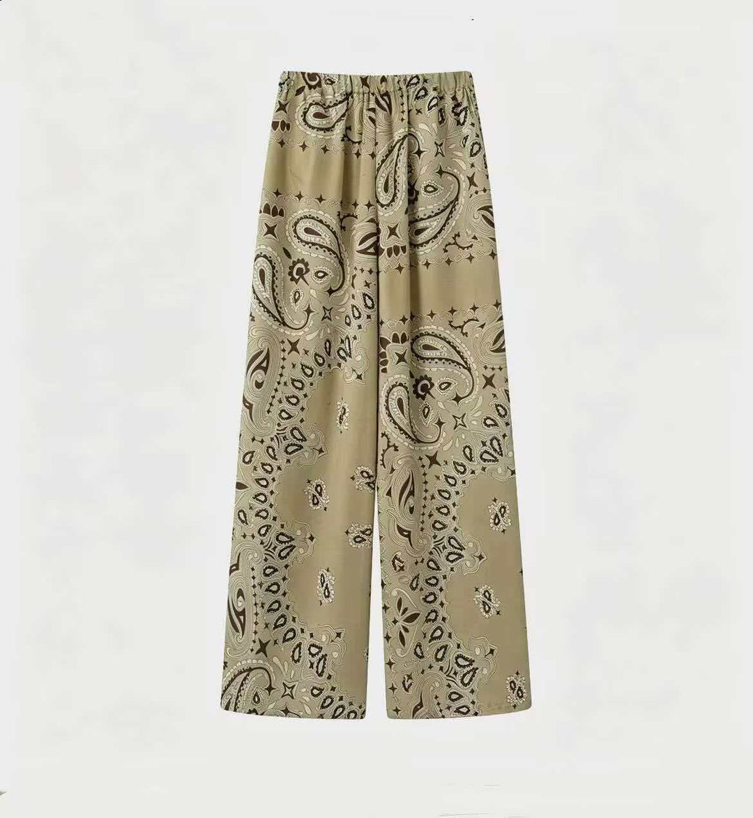 Damen nan weit geschnittene Palazzo-Hose mit Paisley-Print und elastischem Bund Drune