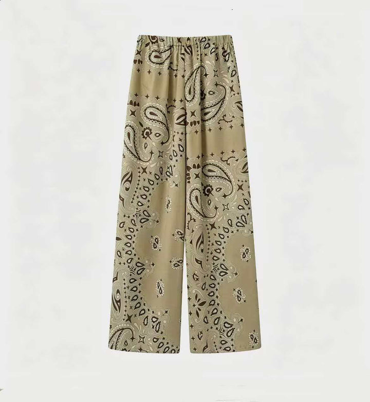 Damen nan weit geschnittene Palazzo-Hose mit Paisley-Print und elastischem Bund Drune
