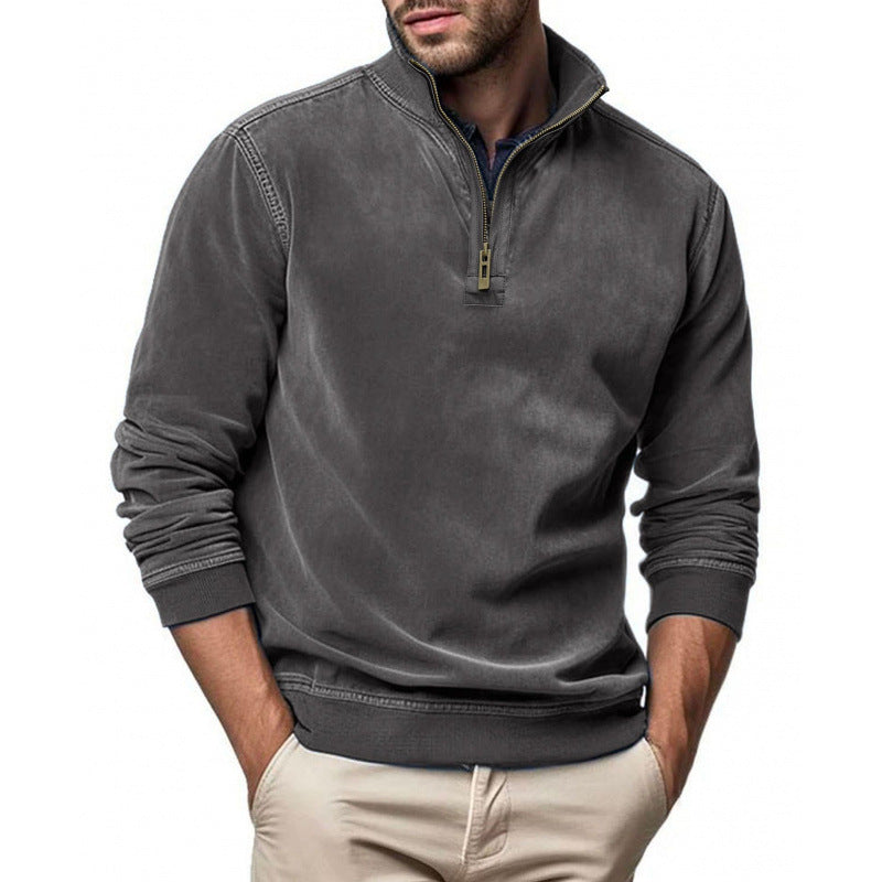 Herren Halbzip Sweatshirt mit Stehkragen und Rippbündchen Drune