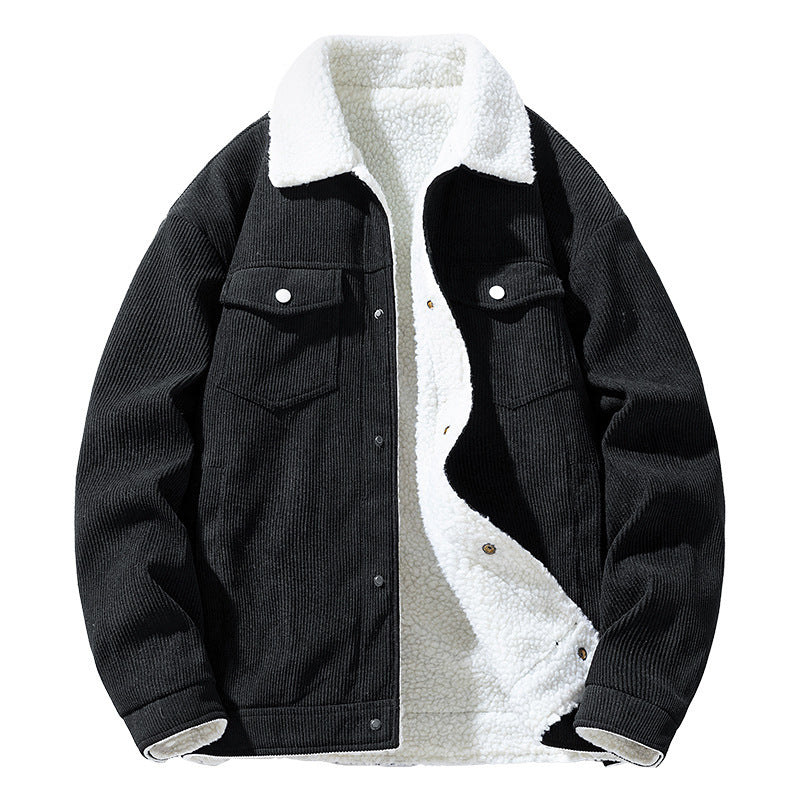 Herren Cordjacke im Trucker‑Stil mit Sherpa‑Futter und Pattentaschen Drune