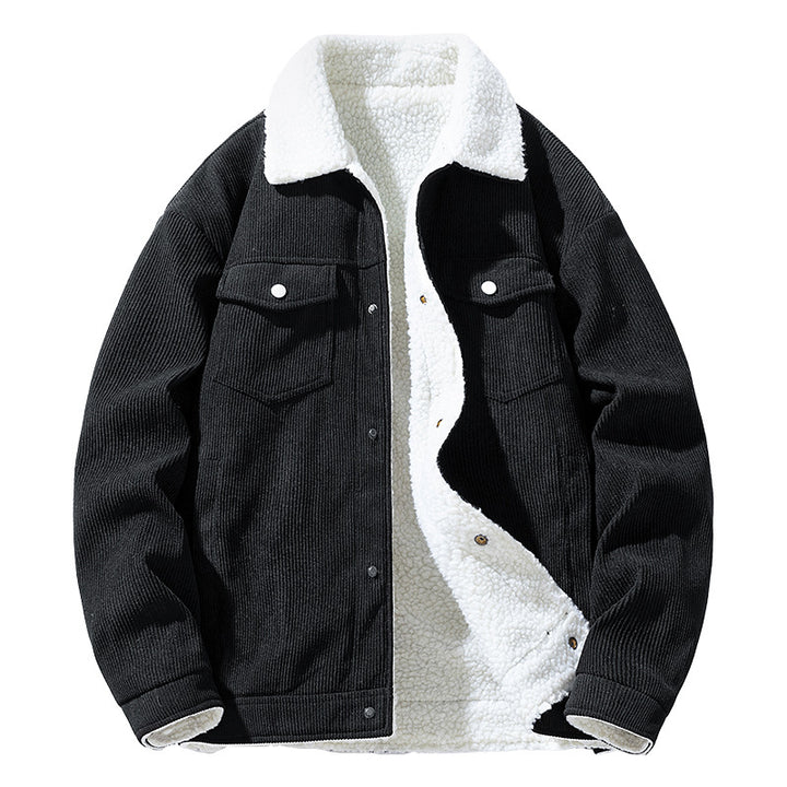 Herren Cordjacke im Trucker‑Stil mit Sherpa‑Futter und Pattentaschen Drune