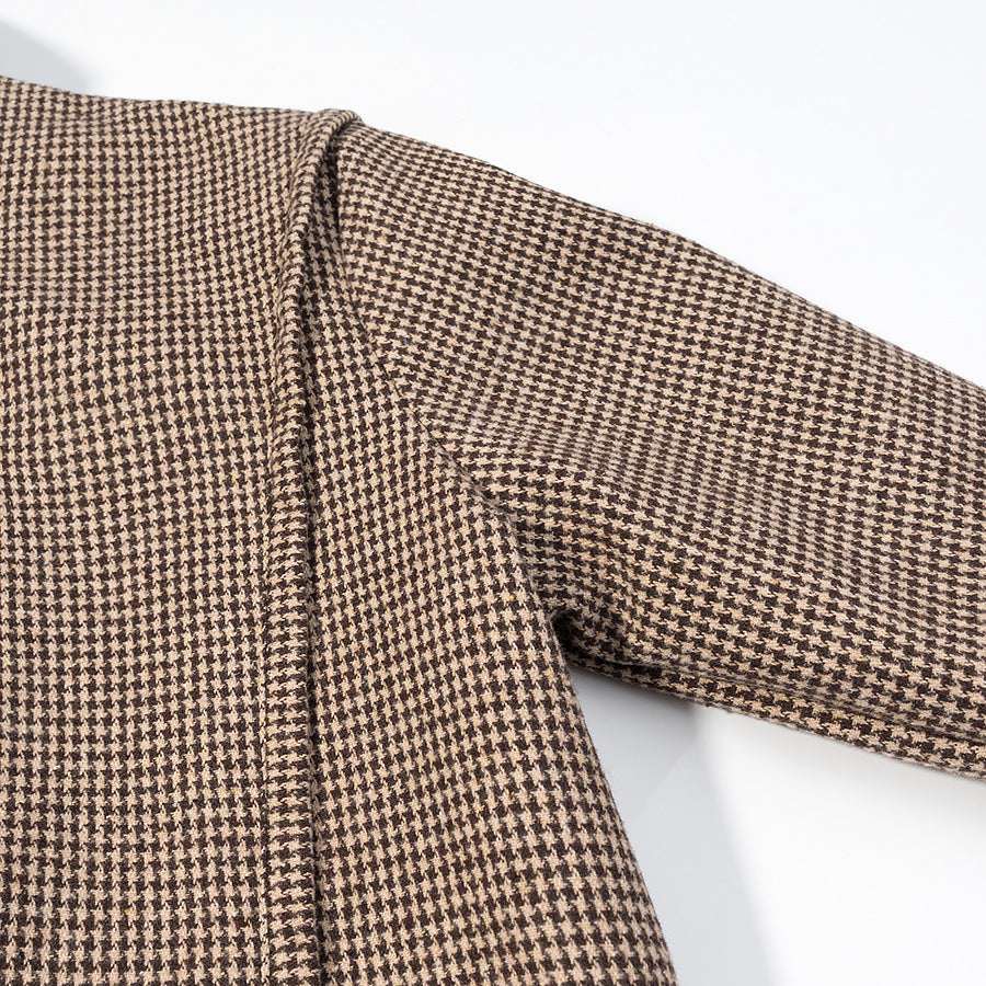 Damen Kurze Boxy-Übergangsjacke im Hahnentritt mit Stehkragen und Gummibund Drune