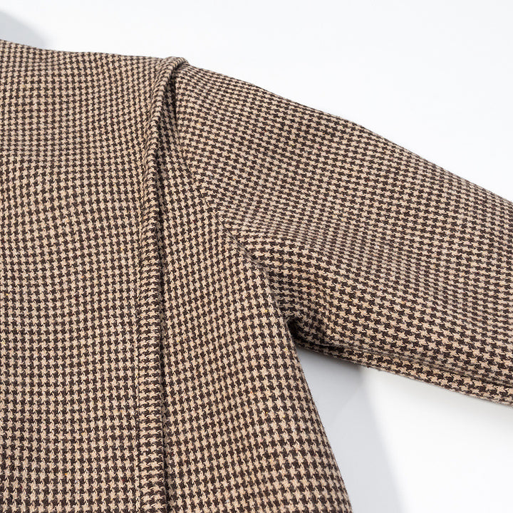 Damen Kurze Boxy-Übergangsjacke im Hahnentritt mit Stehkragen und Gummibund Drune