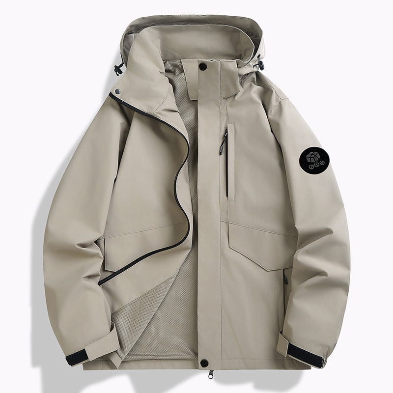 Herren Wetterfeste Softshell‑Jacke mit Mesh‑Futter, verstellbarer Kapuze und abdeckbarer Reißverschlussleiste Drune