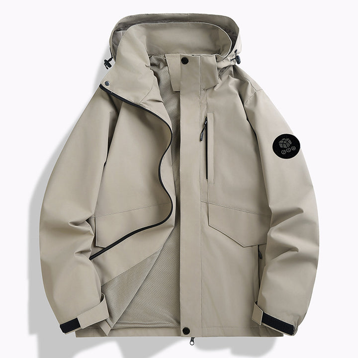 Herren Wetterfeste Softshell‑Jacke mit Mesh‑Futter, verstellbarer Kapuze und abdeckbarer Reißverschlussleiste Drune
