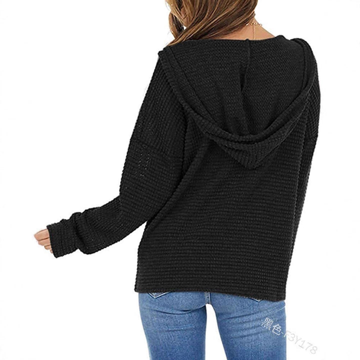Damen Oversize Waffelstrick-Kapuzenpullover mit Reißverschluss Drune