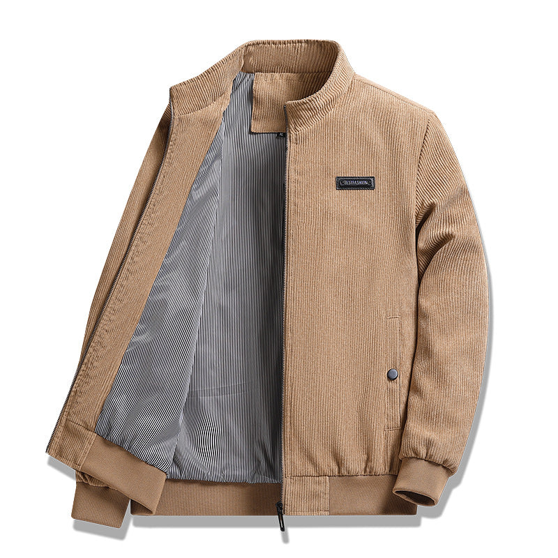 Herren nan feiner Cordblouson mit Stehkragen, gestreiftem Innenfutter und verdeckten Druckknopftaschen Drune
