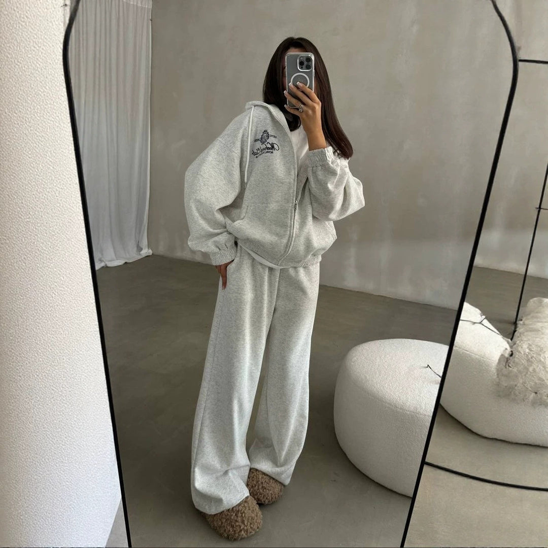 Damen Weiches Oversize-Kapuzen-Sweatjacken-Set mit weiter Jogginghose Drune