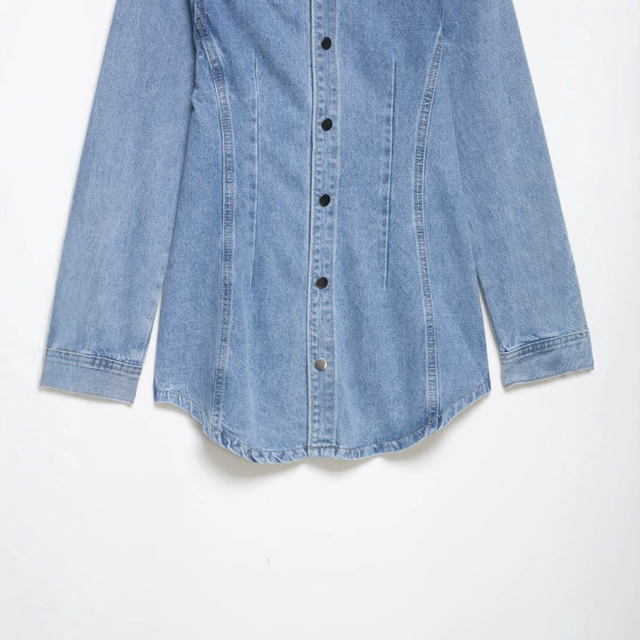 Damen Oversize Denim-Hemdjacke mit taillierten Abnähern und Druckknöpfen Drune