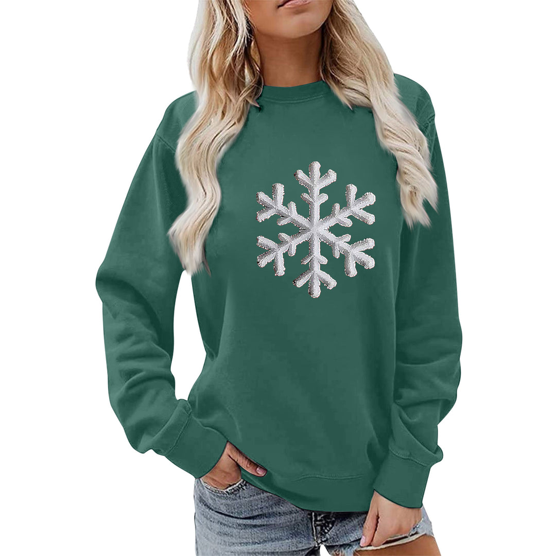 Damen Sweatshirt mit funkelndem Schneeflockenmotiv und lässigem Schnitt Drune