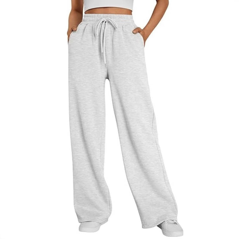 Damen nan Palazzo-Loungehose mit hoher Taille, elastischem Bund, Kordelzug und tiefen Seitentaschen Drune