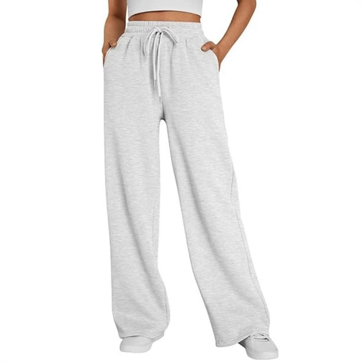 Damen nan Palazzo-Loungehose mit hoher Taille, elastischem Bund, Kordelzug und tiefen Seitentaschen Drune