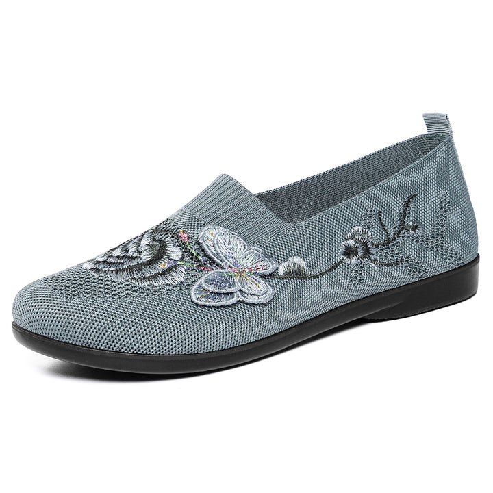 Damen nan bestickter Strick-Slipper mit sockenähnlichem Einstieg, floralem Stickmotiv und gedämpfter Leichtsohle Drune