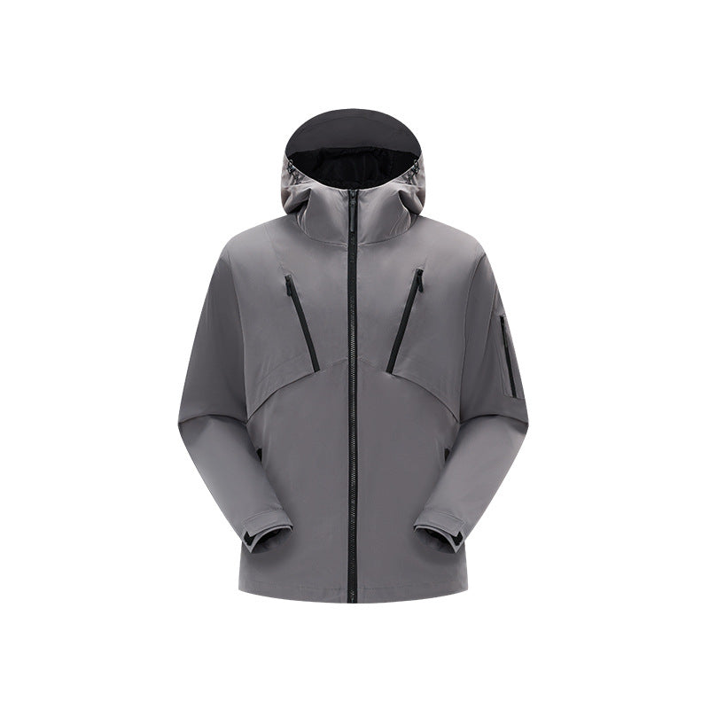 Herren Technische Softshelljacke mit Kapuze, wasserabweisender Membran und multiplen Reißverschlusstaschen Drune