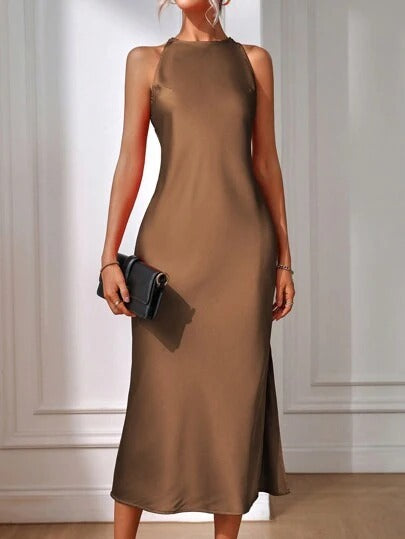 Damen Elegantes Maxikleid mit schmalem Träger und körpernahem Schnitt Drune