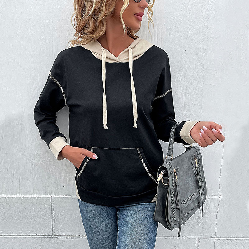 Damen Kapuzenpullover mit Kontrastbesatz, Kängurutasche und lässiger Oversize‑Passform Drune