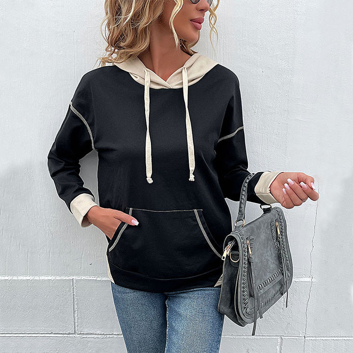 Damen Kapuzenpullover mit Kontrastbesatz, Kängurutasche und lässiger Oversize‑Passform Drune