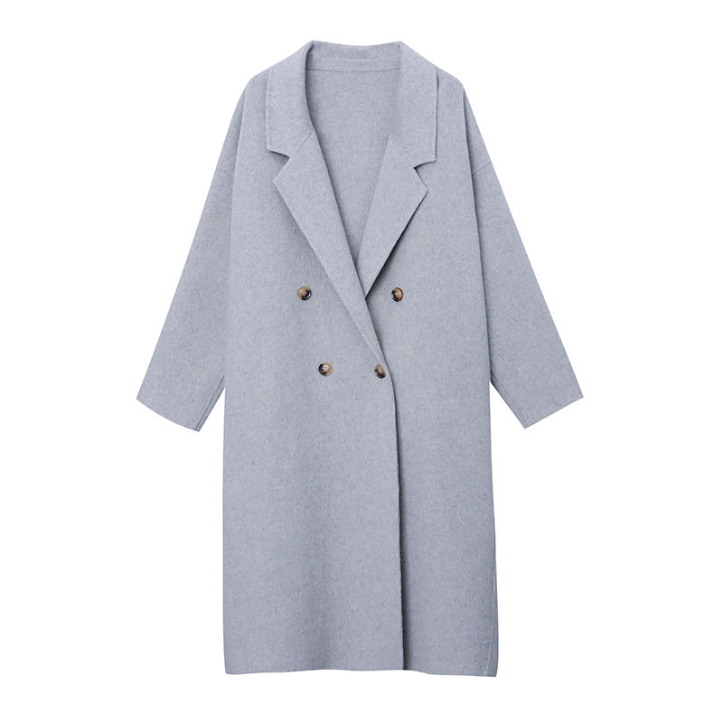 Damen eleganter Wollmantel mit doppelter Knopfleiste und weitem Schnitt Drune
