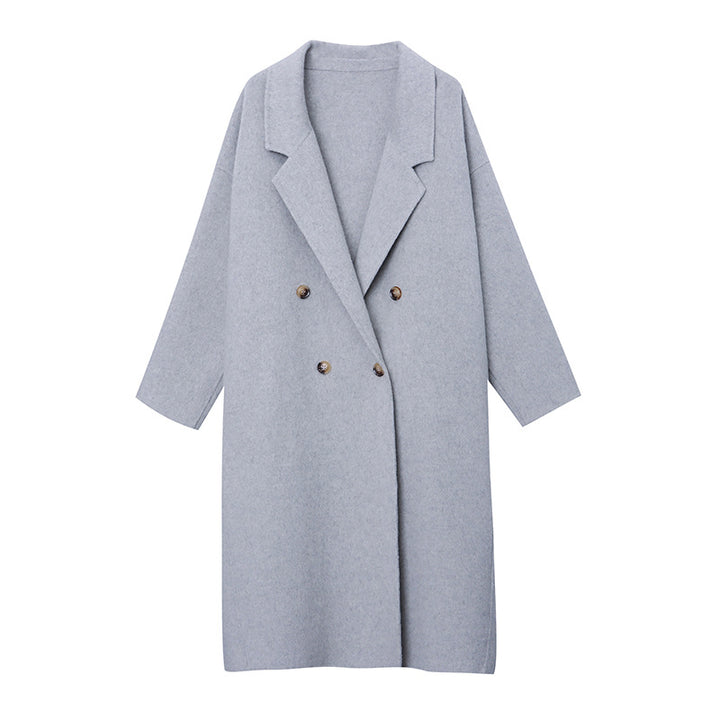 Damen eleganter Wollmantel mit doppelter Knopfleiste und weitem Schnitt Drune