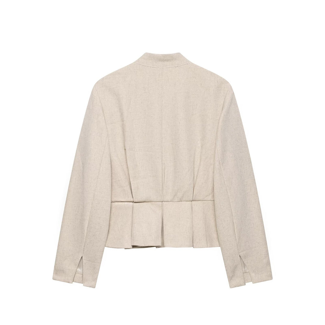 Damen Kurzjacke mit Stehkragen, Zierknopfleiste und Paspeltaschen Drune