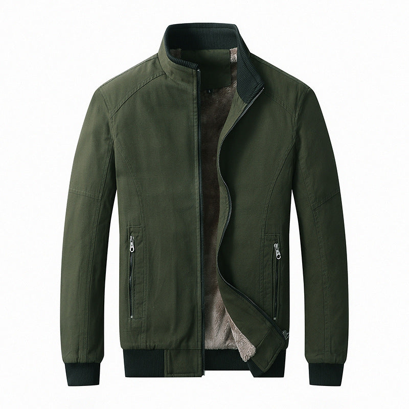 Herren gefütterte Canvas-Bomberjacke mit Teddyfleece-Innenfutter und Stehkragen Drune