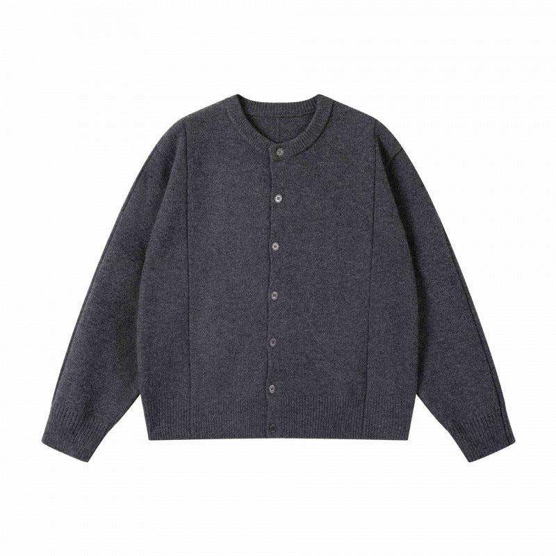 Unisex Boxiger Feinstrick-Cardigan mit Rundhals und durchgehender Knopfleiste Drune