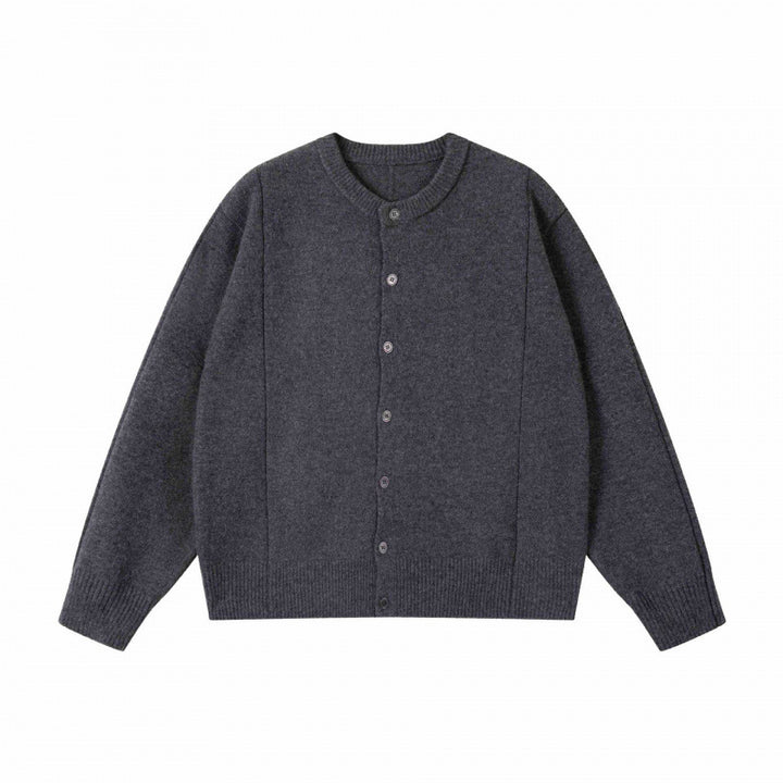 Unisex Boxiger Feinstrick-Cardigan mit Rundhals und durchgehender Knopfleiste Drune