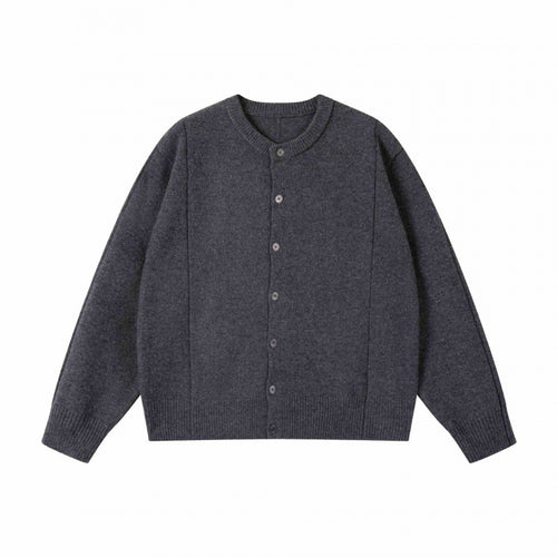 Unisex Boxiger Feinstrick-Cardigan mit Rundhals und durchgehender Knopfleiste Drune