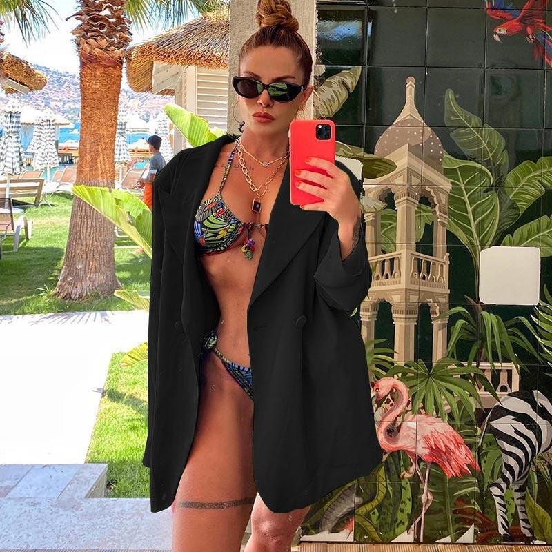 [Damen] Leichter Oversize-Strandblazer als lässiges Cover-Up mit fallendem Revers Drune