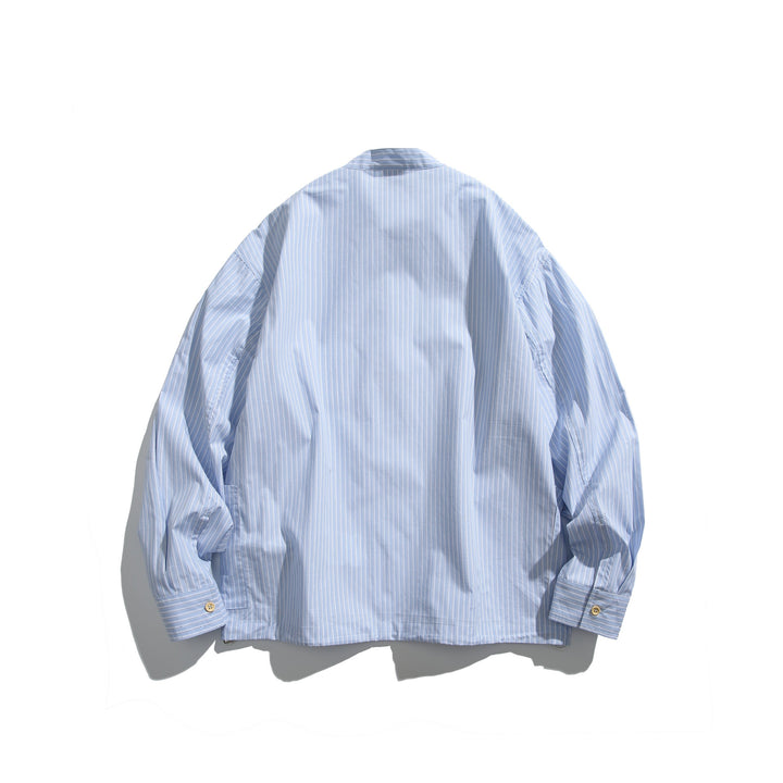 Herren Oversized Hemd im Pullover‑Stil mit Stehkragen, Halbpasse und aufgesetzten Taschen Drune