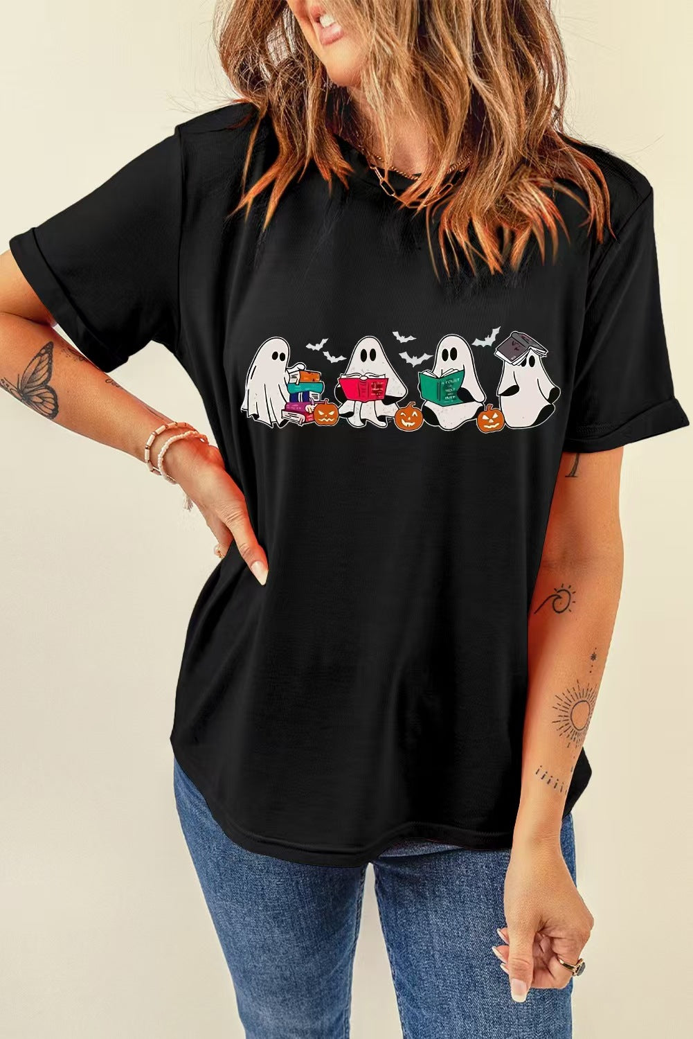 Damen Grafik-T-Shirt mit verspieltem Halloween-Kürbisdesign Drune