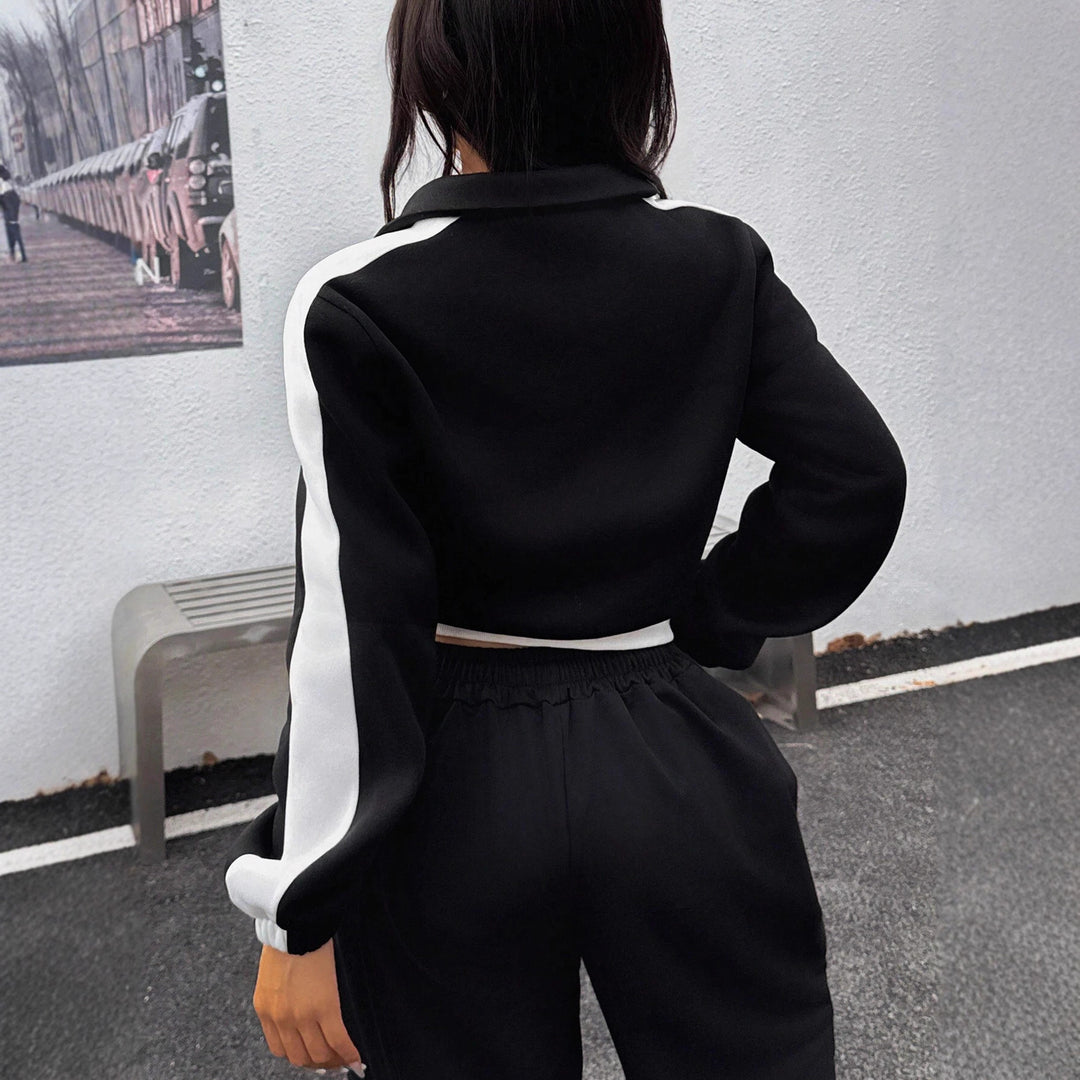 Damen kurzes Sweatshirt mit Halbreißverschluss und elastischer Bund Jogginghose Set Drune