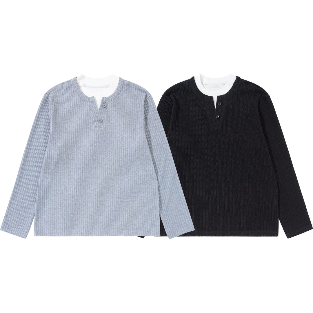 Unisex Feinstrukturierter Rippsweater mit Henley-Ausschnitt Drune