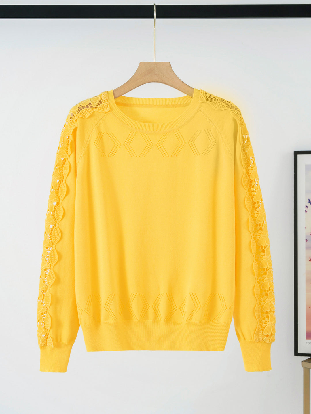 Damen Strickpullover mit romantischem Spitzenärmeln Drune