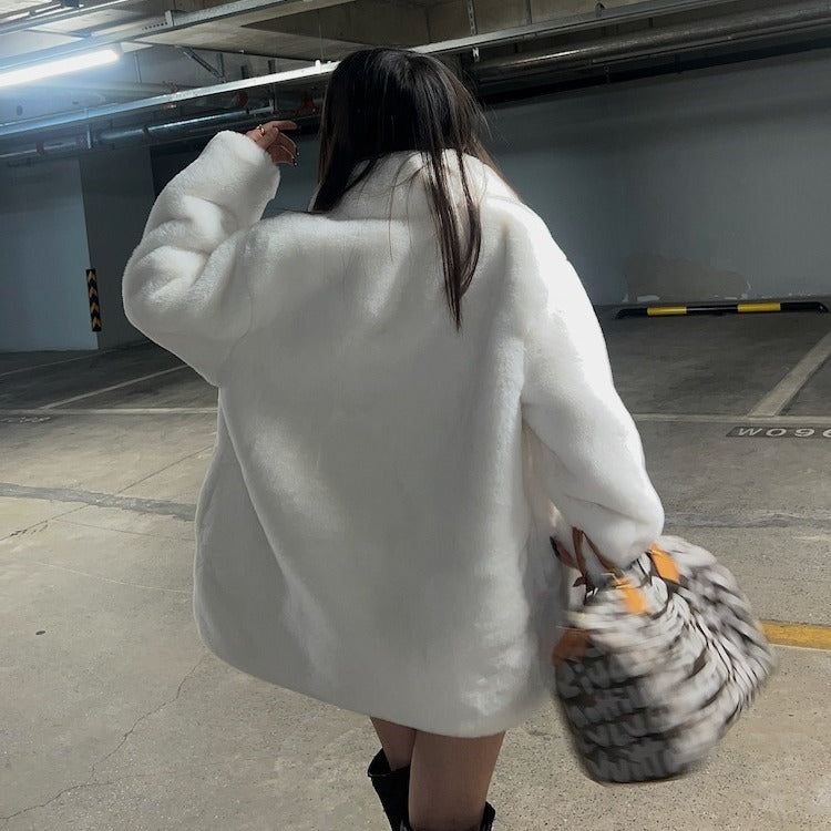 Damen Elegante voluminöse Kunstpelzjacke Drune