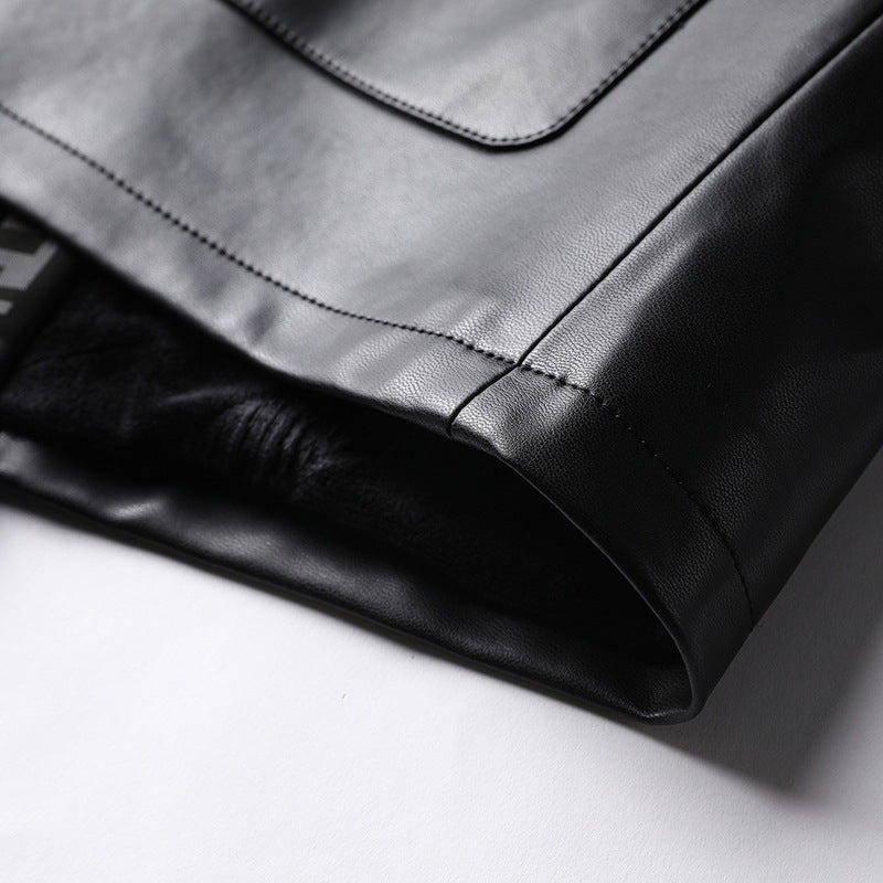 Herren Lederimitat-Cardiganjacke mit KnDruneelverschlüssen und kontrastierendem Schalkragen Drune