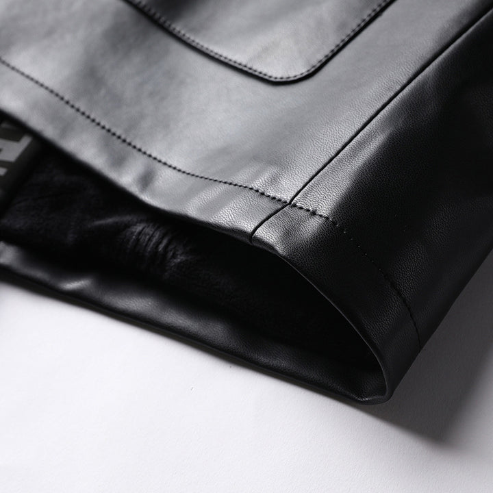 Herren Lederimitat-Cardiganjacke mit KnDruneelverschlüssen und kontrastierendem Schalkragen Drune